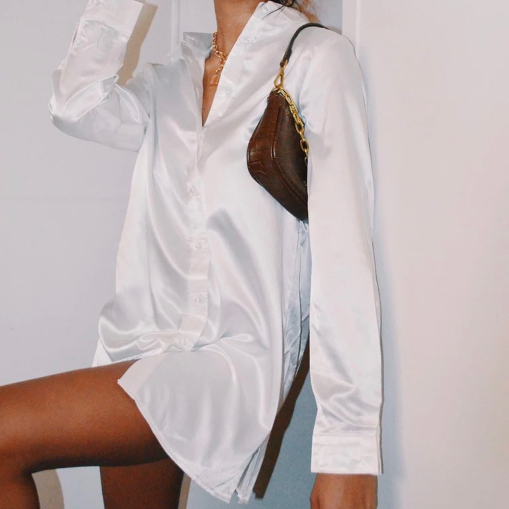 Princess Polly 90210 Satin Shirt Mini Dress in White